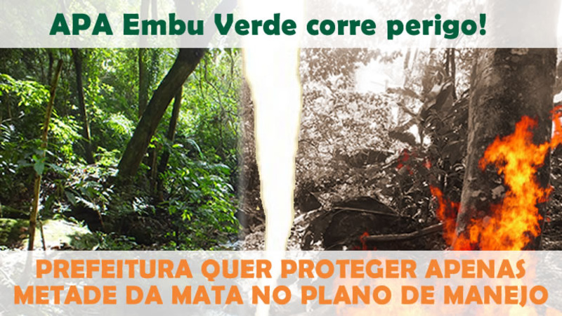 Prefeito Chico Brito, não aceitamos desmatarem 50% da APA em Embu das Artes. Queremos 80% da APA preservada. Prefeito Chico Brito, não aceitamos desmatarem 50% da APA em Embu das Artes. Queremos 80% da APA preservada.